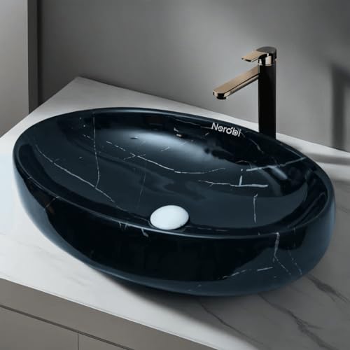 Image of Designer Counter Top Wash Basin | Tabletop Ceramic Bathroom Sink | Wash Basin Over Counter | Wash Basin For Bathroom, Living Room (24 x 15 x 6 Inch) (Black N White Stripe)