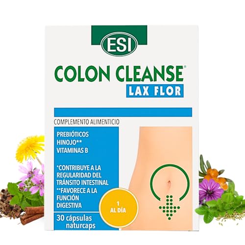 COLON CLEANSE LAX FLOR – Complemento con Fibra Prebiótica y Extractos Naturales – Frángula, Cáscara Sagrada, Sen y Malva – Contribuye al Tránsito Intestinal y Bienestar Digestivo