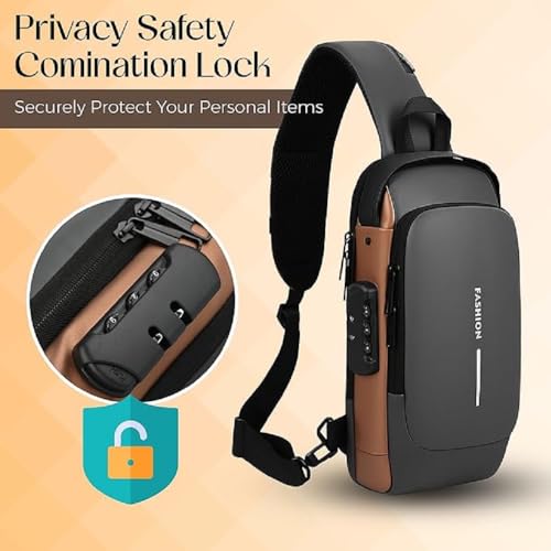 Image of Waterproof Polyester Sling Bag for Men and Women with Anti-Theft Lock Design, Slim Crossbody Chest Backpack with Adjustable Shoulder Strap for Travel, Office, Hiking and Daily Commute