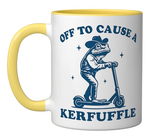 Taza de cerámica Frog Amarilla y Blanca 11 oz miniatura 1