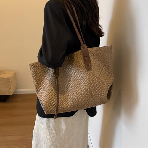 Image of Womens Fashion Luxury Large Leather Woven Leather Tote Handbag Shoulder Bag Women Top Handle Satchel Handbag Work