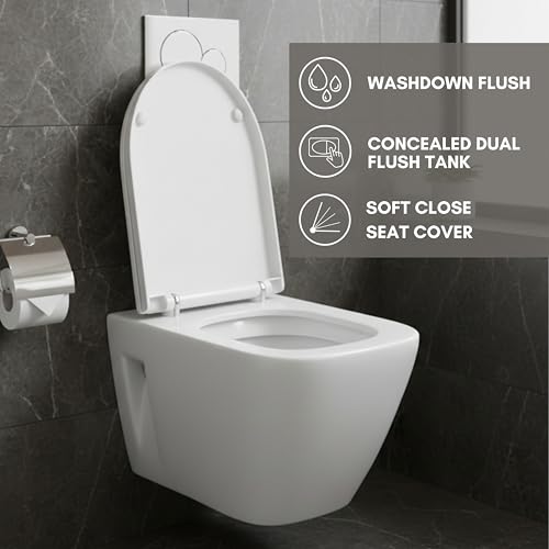 Image of Parryware VERVE Anti-Microbial Ceramic Wall Hung Western Commode for Bathroom | Rimless Washdown Flush Commode with Slim & Soft Closing Toilet Seat | Square Wall Mount Ewc | Space Saving | C022G