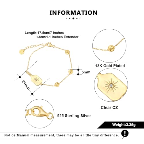 Play It Forward Gold Pickleball Bracelet | Women's Pickleball Paddle Jewelry - 18k Gold plated over Sterling Silver Pickleball Paddle Bracelet, Christmas Gift for Pickleball Players2