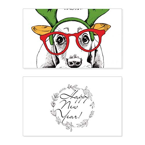 Tarjeta de felicitación de Año Nuevo para amantes de los perros: acuarela con ropa encantadora