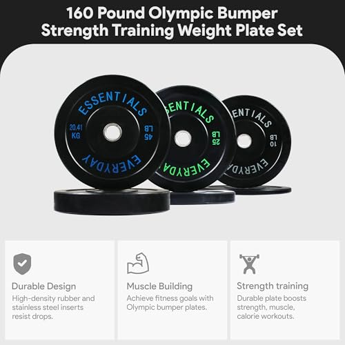 Image of BalanceFrom Olympic Rubber Bumper Weight Plate Set with Steel Hub Inserts - 2-Inch Hole Plates for Strength Training, Powerlifting, and Weightlifting at Home, Garage, or Commercial Gym