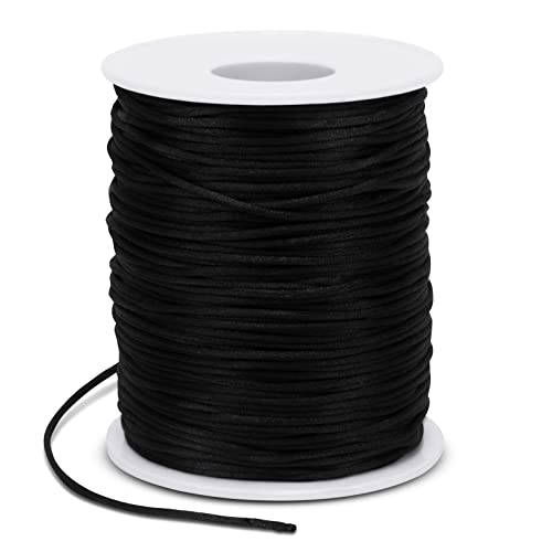 LEREATI Fil Nylon pour Bracelet 1.5mm x 100m Cordon Satin de Soie Cordon Coulissant, Fil pour Tisser des Colliers, Perle, Bijoux, Macramé, Artisanat DIY (Noir)