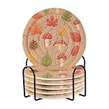 Juego de 6 posavasos de mesa con diseño de hojas de otoño y hongos con soporte, regalo de inauguración de la casa