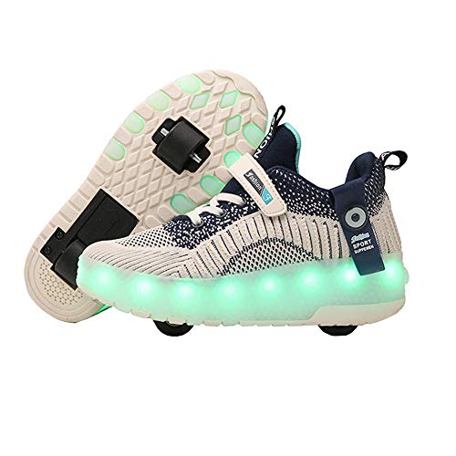 Kids Breathable Mesh Led Light Up Shoes USB Charging Double Wheels Roller Skate Shoes for Boys Girls