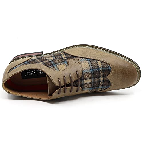 Metrocharm Alex-06 Men's Plaid Lace Up Wing Tip Classic Oxford Dress Shoes4