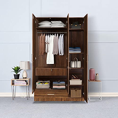 Image of Wakefit Wardrobe | 1 Year Warranty | Engineered Wood Almirah, Cupboard for Clothes Storage | 3 Door, 1 Drawer, 1 Hanging Space | Cashmere - Columbian Walnut