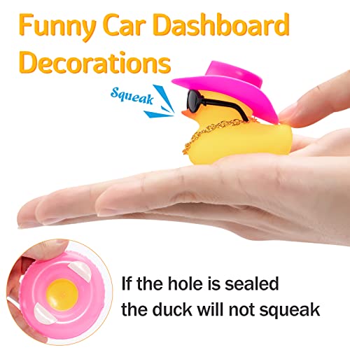 Image of wonuu Car Rubber Duck, Yellow Duck Decoration Dashboard with Sun Hat Swim Ring Necklace Sunglasses for Car Dashboard Decorations, White Spots Brown Cowboy Hat-Brown Donut