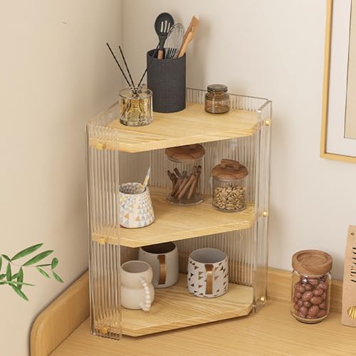 Estantería De Esquina En Forma De L, Ahorra Espacio, con Deflector Acrílico, Ideal para El Hogar, La Oficina Y La Sala De Estar.Natural