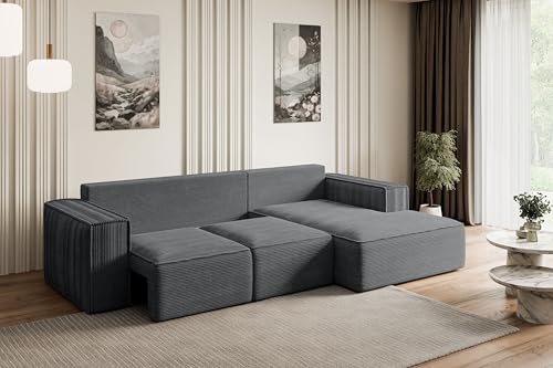 ALTDECOR Ecksofa mit Schlaffunktion und Bettkasten Corner Sofa Bett Eckcouch Couch L-Form Schlafcouch Ausziehbar Wohnlandschaft Schlafsofa Cauchsofa Serra-L-S - 266x165x73 cm Duneklgrau – Bild 6