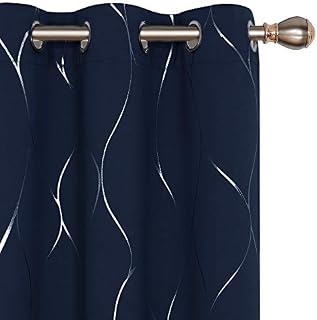 Deconovo Silver Wave Foil Printed Blackout Curtains Room Darkening Grommet Curtain Thermal Insulated