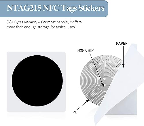 SANPOPO 100pcs NFC Tag, Black NFC 215 Tags Programmable NTAG215 Chip (25mm),Identification Badges - Image 3