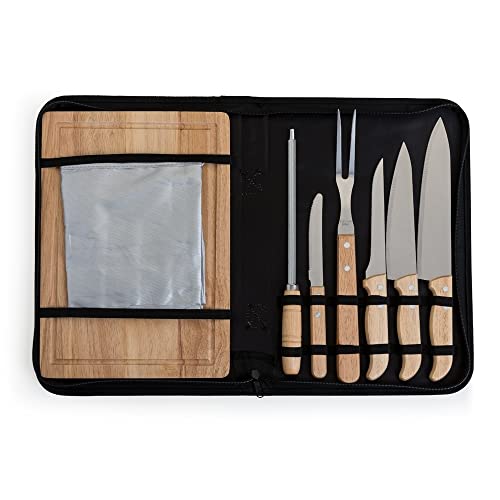 Kit churrasco 8 peças com Tábua Em Bambu