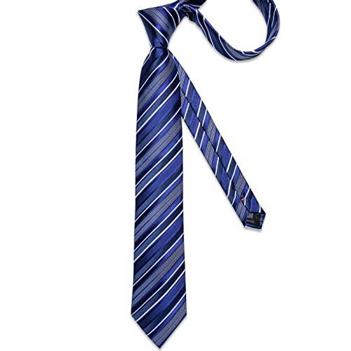 Image of DiBanGu Mens Striped Tie Silk Woven Necktie and Pocket Square Cufflinks Tie Clip Set Wedding Business Formal Gift Tie for Men