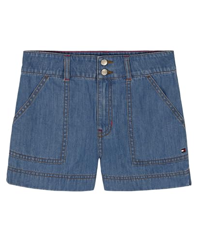 Tommy Hilfiger Girls' Patch Pocket Short, Zipper Fly & Double Button Closure, Highline Wash Denim, 10 - image 1