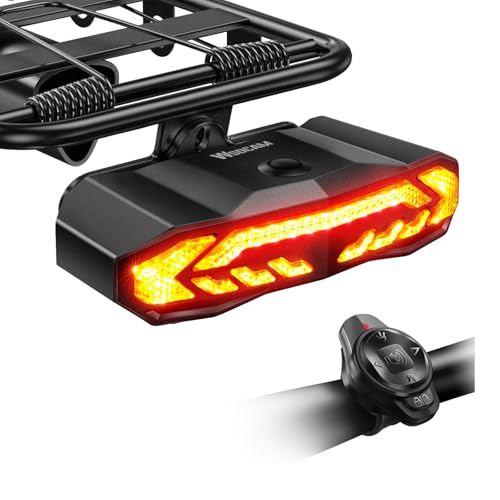 WSDCAM Bike Cargo Rack Tail Light with Turn Signals and Brake Light, Wireless Bike Horn Alarm, Auto On/Off USB C Rechargeable Bicycle Tail Light Rear Rack Bike Light Turn Signal Lights for Road Safety - Best wireless brake light for electric bike