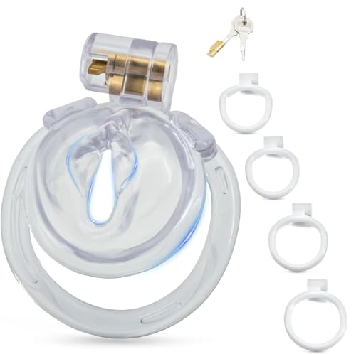 BDSMYEE Chastity cage con 4 Anelli per il Pene Rimovibili, gabbia castità per uomo sissy, Gabbie per Pene cock cage Sex Toys per Prevenire L'erezione (Trasparente)