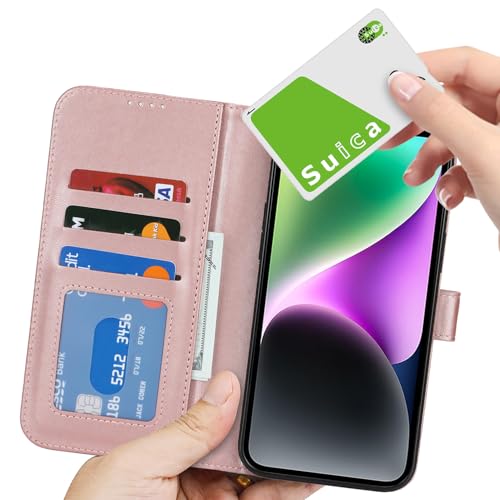Image of for iPhone 14 Case Wallet with Card Holder,for iPhone 13 Wallet Case for Women Men,PU Leather Shockproof Magnetic Buckle Stand Flip Phone Case-Rose Gold