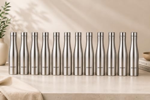 Image of Solimo Water Bottle Quality Hi-Rise Stainless Steel Single Wall 1000ML, Fridge Water Bottle |BPA Free | single wall Leak-Proof, Best for School /Office /Home /College /running (Pack 12)