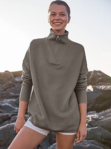 ANRABESS Women Quarter Zip Oversized Casual Loose Rib Knit Cozy Pullover Sweaters Top 2025 Fall Fashion Outfits Clothes2