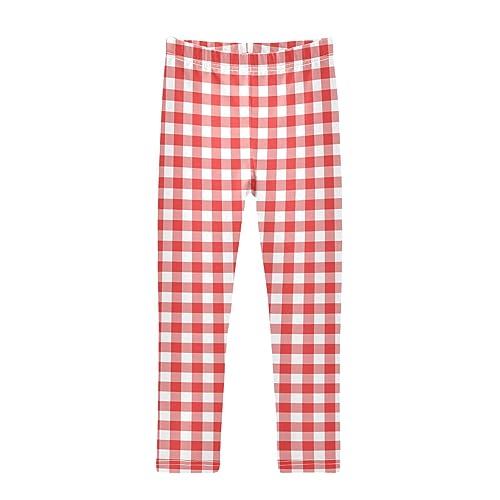 Wusikd Red White Gingham Girls' Leggings Toddler Doodles Tartan Kids Yoga Pants Dance Active Tights 9-10T
