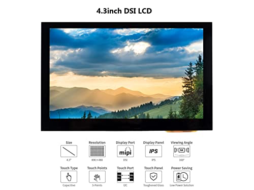 IBest 4.3inch DSI LCD Capacitive Touch Screen Display 800×480 Resolution IPS Wide Angle Monitor for Raspberry Pi 4B/3B+/3A+/3B/2B/B+/A+, Supports Ubuntu/Kali / WIN10 IoT – Image 3