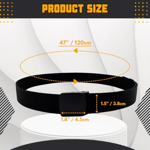 Image of Tactical Nylon Web Belt, Black, Lightweight Plastic Buckle, No-Snag Design, Airport-Friendly, 120cm