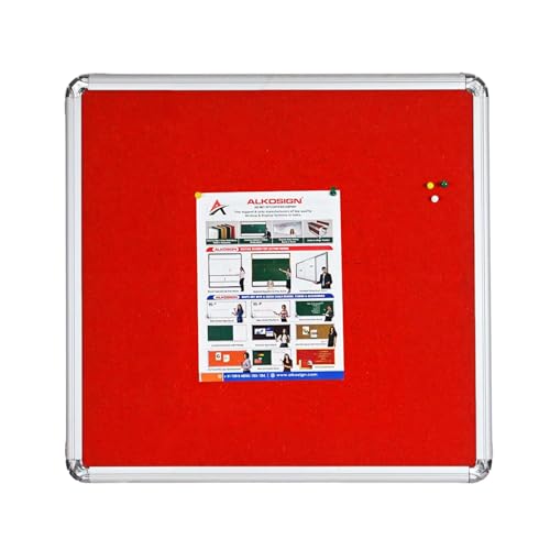 Image of ALKOSIGN Astra Felt Notice Board -RED (3 x 3 Feet) |Bulletin Board, Pin-up Board, Display Board, Push pins Board, Announcement Board, Soft Message Board, for School, College, Office, Study Room etc