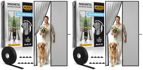 Image of AUGO Magnetic Screen Door - Self Sealing, Heavy Duty, Hands Free Mesh Partition Keeps Bugs Out - Pet and Kid Friendly - Patent Pending Keep Open Feature - 38 Inch x 83 Inch (Pack of 2)