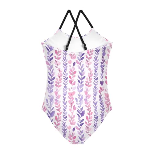Lavender Flowers Girls One Piece Swimsuits Quick Dry Beach Swimwear Bathing Suit2