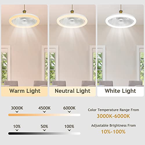 Clugoj Bladeless Ceiling Fan With Light, Small Ceiling Fan With Remote, Low Profile Flush Mount Ceiling Fan E27 Socket, Modern Enclosed Ceiling Fan With 3 Wind Speeds、3Color Temperatures、10-Inch #TOP5