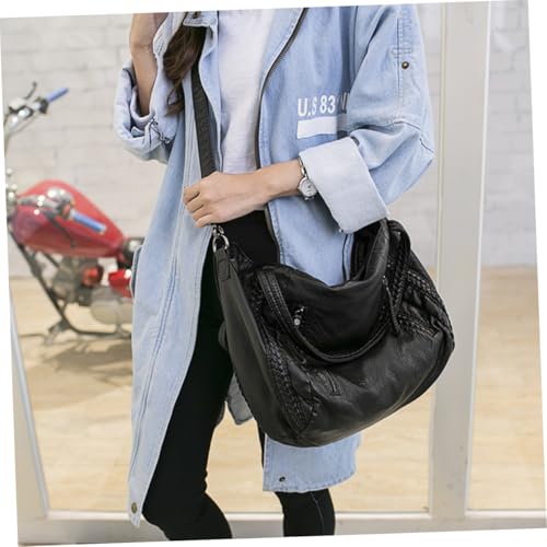Sac à main élégant en cuir tissé noir au design rétro chic et raffiné