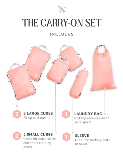 TRIPPED Travel Gear Compression Packing Cubes 6 Piece Set for Travel - Lightweight, Durable Clothes Organizer for Carry-On Luggage and Backpacks by TRIPPED Travel Gear (Coral Rose).