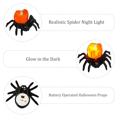 Image of Dazzle Bright 12 Pack Halloween Spider Tea Lights Candles, Battery Operated LED Flameless Spider Candles Holder Lights, Spooky Halloween Decorations for Party Table Home Decor