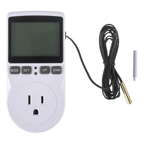 HUAREW 110V Digital Temperature Controller, LCD Screen Heating Cooling Thermostat Outlet Socket with Sensor Timer Regulator for Reptile Incubator Greenhouse Brewing Refrigerator Cover