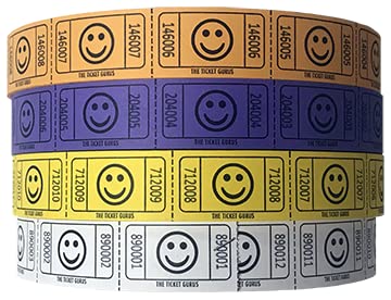 The Ticket Gurus-(4) Single Smile Rolls- 2000 Tickets Per Roll-Purple/Yellow/Orange/White