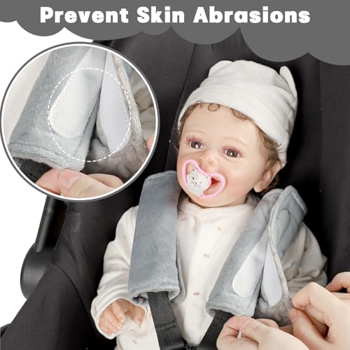 Image of GFU Car Seat Strap Pads for Baby, Soft Shoulder Pads for Comfort, Reversible Seatbelt Covers for Kids, Perfect for Baby Car Seat, Stroller, Swing, High Chair, Size: 6.5 x 6.5 inch, Grey