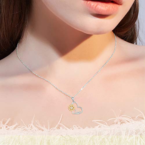 14k Gold Sunflower Heart Necklace for Women,"You are my sunshine" Real Gold Love Jewelry Gifts for Wife Girlfriend, Present for Her16"-18"3