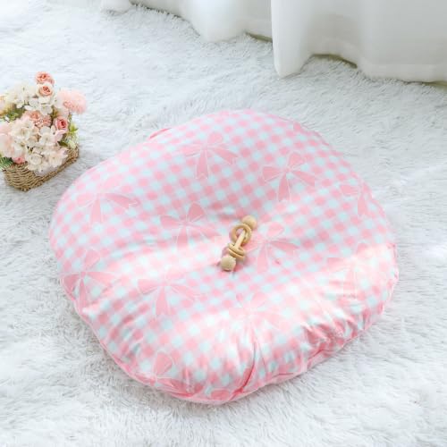 Image of Newborn Lounger Cover, Soft Comfortable Baby Lounger Cover, 1 Pack Reversible Removable Slipover for Infant Lounger Pillow, Pink Gingham Bow (Lounger not Included)