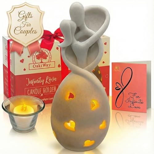 Infinity Love Candle Holder Statue with Flickering LED Candle for Couples, Wife, Husband,...