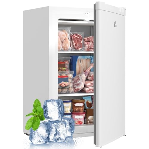 HOMCOM Mini Freezer Countertop 3 Cu.Ft Reversible Door 3 Shelves White