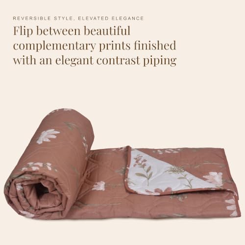 Image of HUESLAND Reversible AC Quilt Blanket Single Bed | 100% Cotton Quilted Shell, Super Soft 120 GSM Microfibre Wadding | Lightweight Comforter for All Weather Use | Floral Fusion - 55 x 88 inches