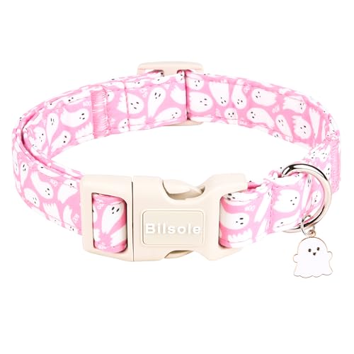 Bilsole Halloween Dog Collar Cute Durable Ghost Print Pet Collar with Plastic Buckle for Girl Puppy Small Dogs