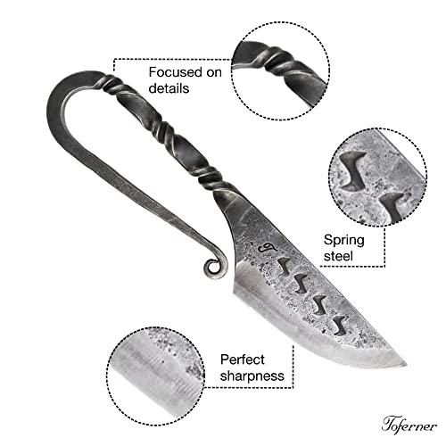 Toferner Medieval Celtic knife Handgeschmiedetes Federstahl Messer im keltischen Stil - Scharfe & spitze Klinge mit Echtledertasche -
