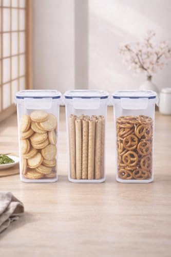 Image of LocknLock Airtight Food Storage Containers 1.2 Litre (Pack of 3) | BPA Free Plastic Kitchen Storage Dabba Set | Leakproof 4 Side Lock | Stackable Square Fridge Organizer | Transparent