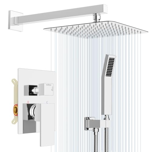 Rainsworth Système de Douche encastrable Chromé, Ensemble de Douche Encastré avec Tête de Douche Carrée 25 * 25cm, Set de Douche avec Pommeau de Douche,...