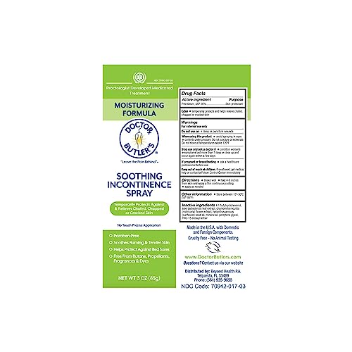 Doctor Butler’s Soothing Incontinence Spray - Barrier Spray for Incontinence with Touchless Application to Help Protect Sensitive Irritated Skin Caused by Adult Incontinence (3 oz)